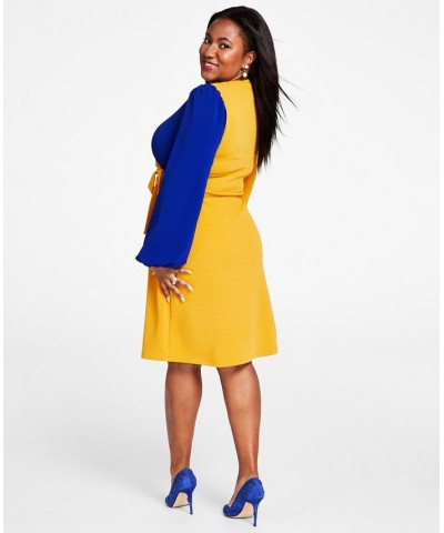 Colorblocked Surplice Side-Tie Dress Gold $28.61 Dresses