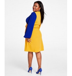 Colorblocked Surplice Side-Tie Dress Gold $28.61 Dresses