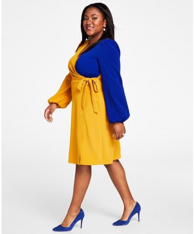 Colorblocked Surplice Side-Tie Dress Gold $28.61 Dresses