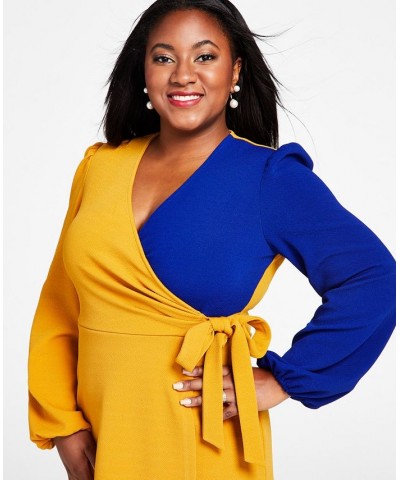 Colorblocked Surplice Side-Tie Dress Gold $28.61 Dresses