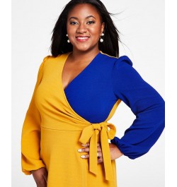 Colorblocked Surplice Side-Tie Dress Gold $28.61 Dresses