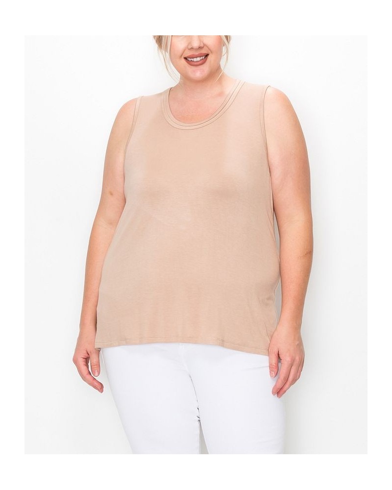 Plus Size Scoop Neck Swing Tank Top Mocha Light $16.56 Tops