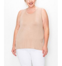 Plus Size Scoop Neck Swing Tank Top Mocha Light $16.56 Tops