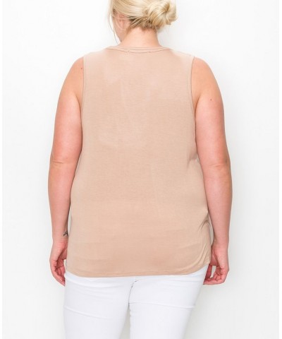 Plus Size Scoop Neck Swing Tank Top Mocha Light $16.56 Tops