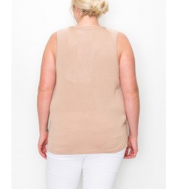 Plus Size Scoop Neck Swing Tank Top Mocha Light $16.56 Tops