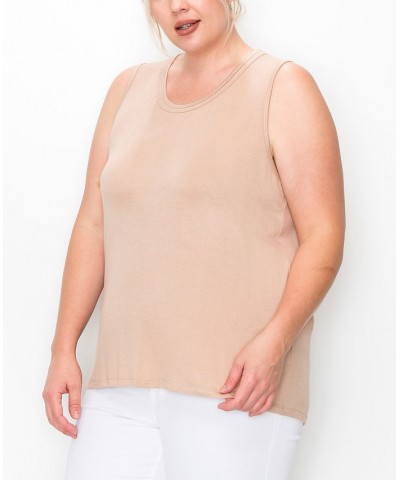 Plus Size Scoop Neck Swing Tank Top Mocha Light $16.56 Tops