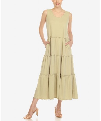 Women's Scoop Neck Tiered Midi Dress Sage $17.16 Dresses