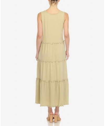 Women's Scoop Neck Tiered Midi Dress Sage $17.16 Dresses