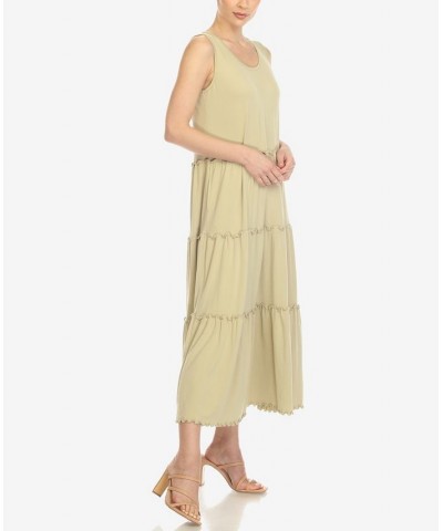 Women's Scoop Neck Tiered Midi Dress Sage $17.16 Dresses