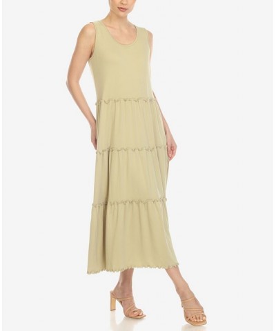 Women's Scoop Neck Tiered Midi Dress Sage $17.16 Dresses