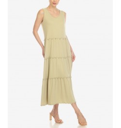 Women's Scoop Neck Tiered Midi Dress Sage $17.16 Dresses