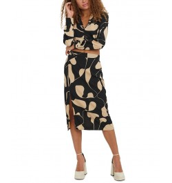 Women's High-Waisted Printed Midi Skirt Black $23.10 Skirts