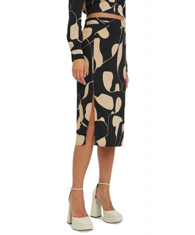 Women's High-Waisted Printed Midi Skirt Black $23.10 Skirts