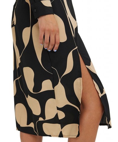 Women's High-Waisted Printed Midi Skirt Black $23.10 Skirts