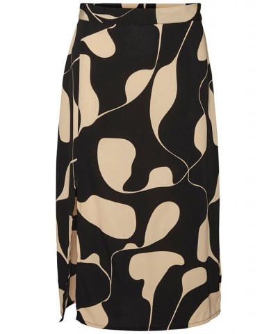 Women's High-Waisted Printed Midi Skirt Black $23.10 Skirts