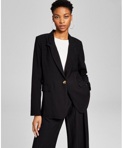 Women's One-Button Textured Oversized Blazer Black $17.80 Jackets