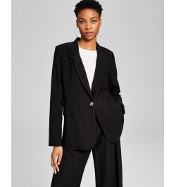 Women's One-Button Textured Oversized Blazer Black $17.80 Jackets