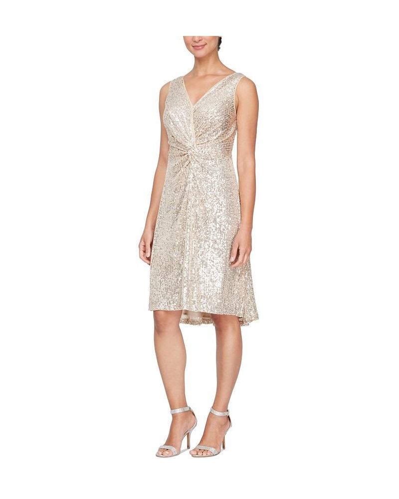 Women's Sequined Sleeveless V-Neck A-Line Dress Taupe $33.79 Dresses