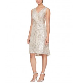 Women's Sequined Sleeveless V-Neck A-Line Dress Taupe $33.79 Dresses