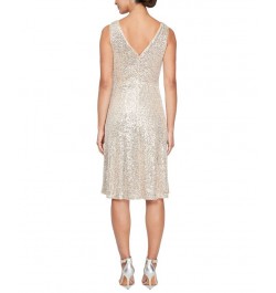 Women's Sequined Sleeveless V-Neck A-Line Dress Taupe $33.79 Dresses