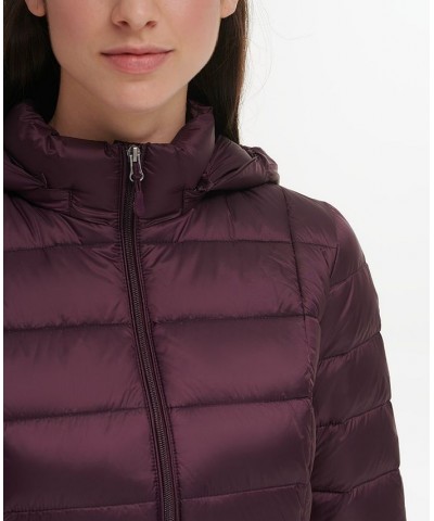 Women's Packable Hooded Down Puffer Coat Deep Plum $28.20 Coats