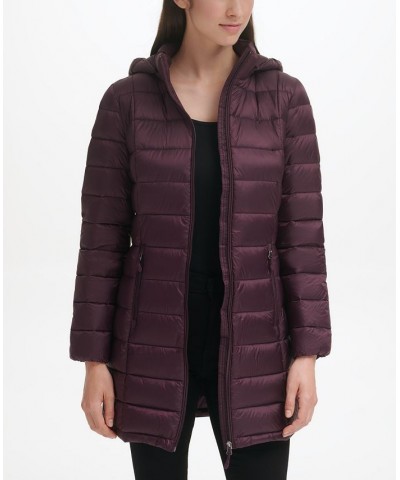 Women's Packable Hooded Down Puffer Coat Deep Plum $28.20 Coats