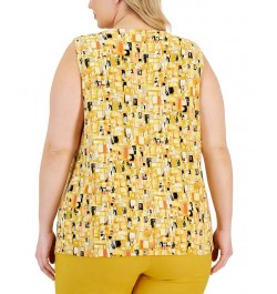 Plus Size Printed Pleat-Neck Sleeveless Top Butterscotch Multi $28.98 Tops