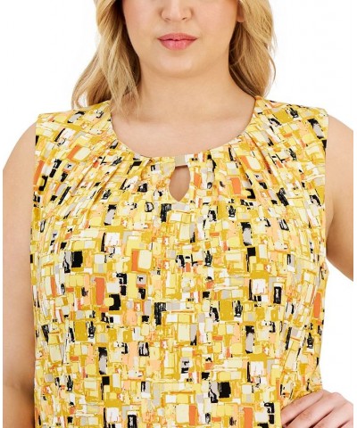 Plus Size Printed Pleat-Neck Sleeveless Top Butterscotch Multi $28.98 Tops