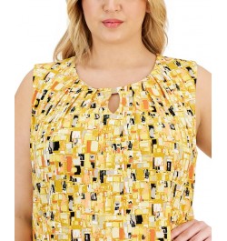 Plus Size Printed Pleat-Neck Sleeveless Top Butterscotch Multi $28.98 Tops