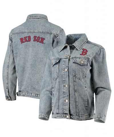 Women's Boston Red Sox Team Patch Denim Button-Up Jacket Blue $47.25 Jackets
