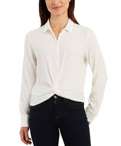 Juniors' Textured Button Down Blouse Off White $14.40 Tops