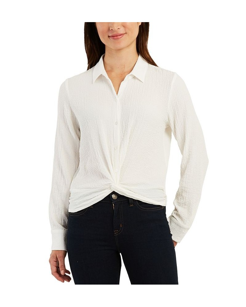 Juniors' Textured Button Down Blouse Off White $14.40 Tops