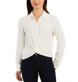 Juniors' Textured Button Down Blouse Off White $14.40 Tops