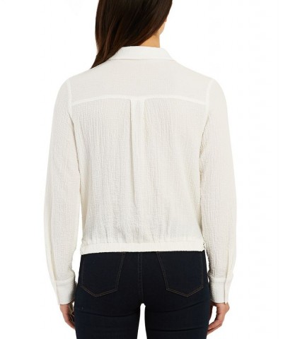 Juniors' Textured Button Down Blouse Off White $14.40 Tops