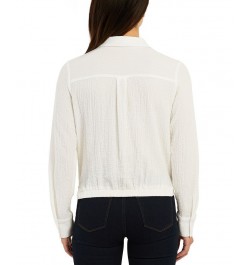 Juniors' Textured Button Down Blouse Off White $14.40 Tops