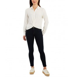 Juniors' Textured Button Down Blouse Off White $14.40 Tops