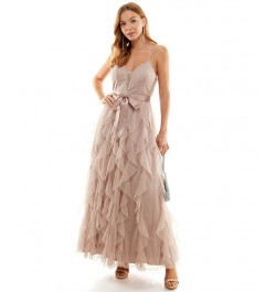 Juniors' Glitter Corkscrew Ruffle Gown Taupe $63.68 Dresses