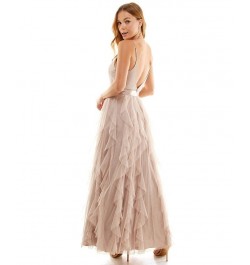 Juniors' Glitter Corkscrew Ruffle Gown Taupe $63.68 Dresses