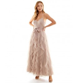 Juniors' Glitter Corkscrew Ruffle Gown Taupe $63.68 Dresses