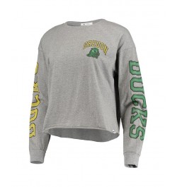 Women's Heathered Gray Oregon Ducks Ultra Max Parkway Long Sleeve Cropped T-shirt Heathered Gray $22.55 Tops