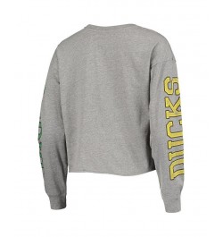 Women's Heathered Gray Oregon Ducks Ultra Max Parkway Long Sleeve Cropped T-shirt Heathered Gray $22.55 Tops