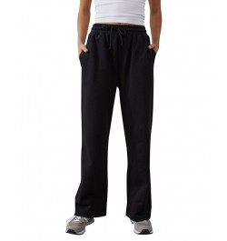 Women's Plush Wide Leg Track Pants Black $29.69 Pants