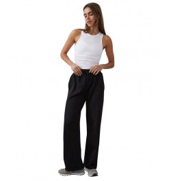 Women's Plush Wide Leg Track Pants Black $29.69 Pants