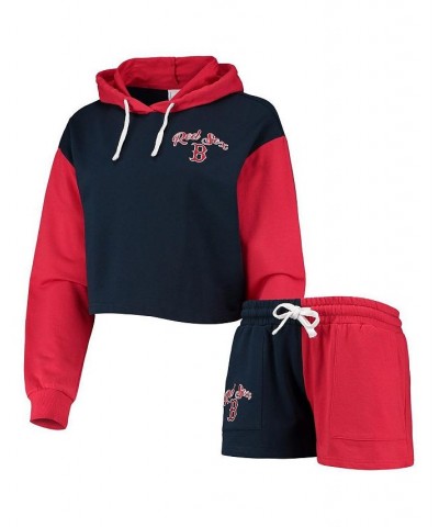 Women's Navy Red Boston Red Sox Color-Block Pullover Hoodie and Shorts Lounge Set Navy, Red $37.80 Pajama
