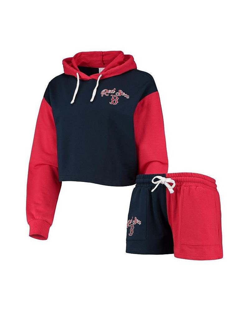 Women's Navy Red Boston Red Sox Color-Block Pullover Hoodie and Shorts Lounge Set Navy, Red $37.80 Pajama