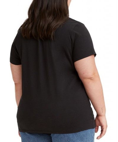 Trendy Plus Size Cotton Perfect Logo T-Shirt Black $14.35 Tops