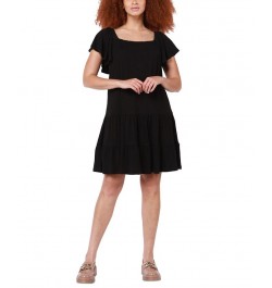 Women's Flutter-Sleeve Tiered Mini Dress Black $31.74 Dresses