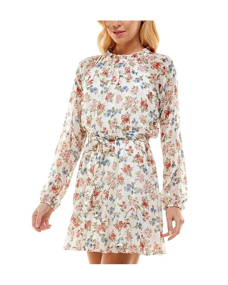 Juniors' Printed Tie-Waist Dress Ivory Floral $30.09 Dresses