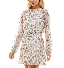 Juniors' Printed Tie-Waist Dress Ivory Floral $30.09 Dresses