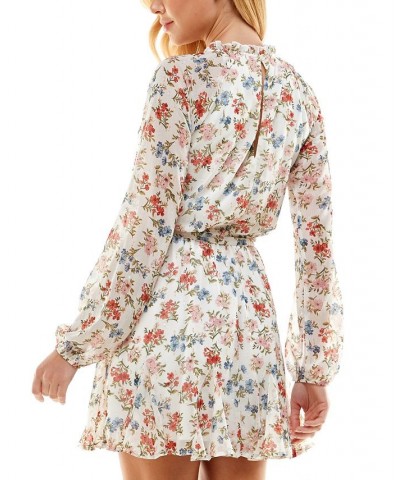 Juniors' Printed Tie-Waist Dress Ivory Floral $30.09 Dresses